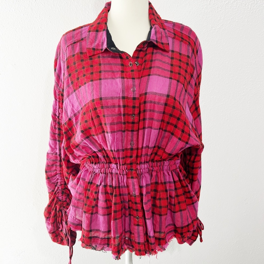 We the Free / Free People plaid viscose wool blouse size small